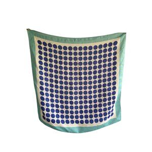 Vintage Polka Dot Silk Scarf With Blue & White Design And Light Aqua Border